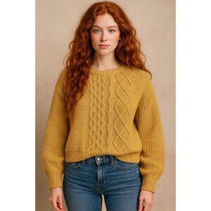 Free People Dream Cable Knit Sweater XL Tan Oversized Relaxed Fisherman Boho